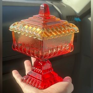 1960s collectors vintage candy dish Jeanette glass company “amber wedding jar”